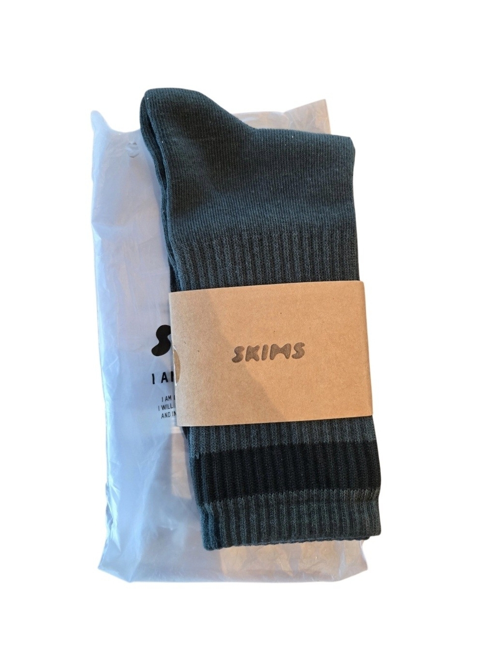 NWT SKIMS Women's Sport Crew Socks One Pair Dark Green Spruce Medium